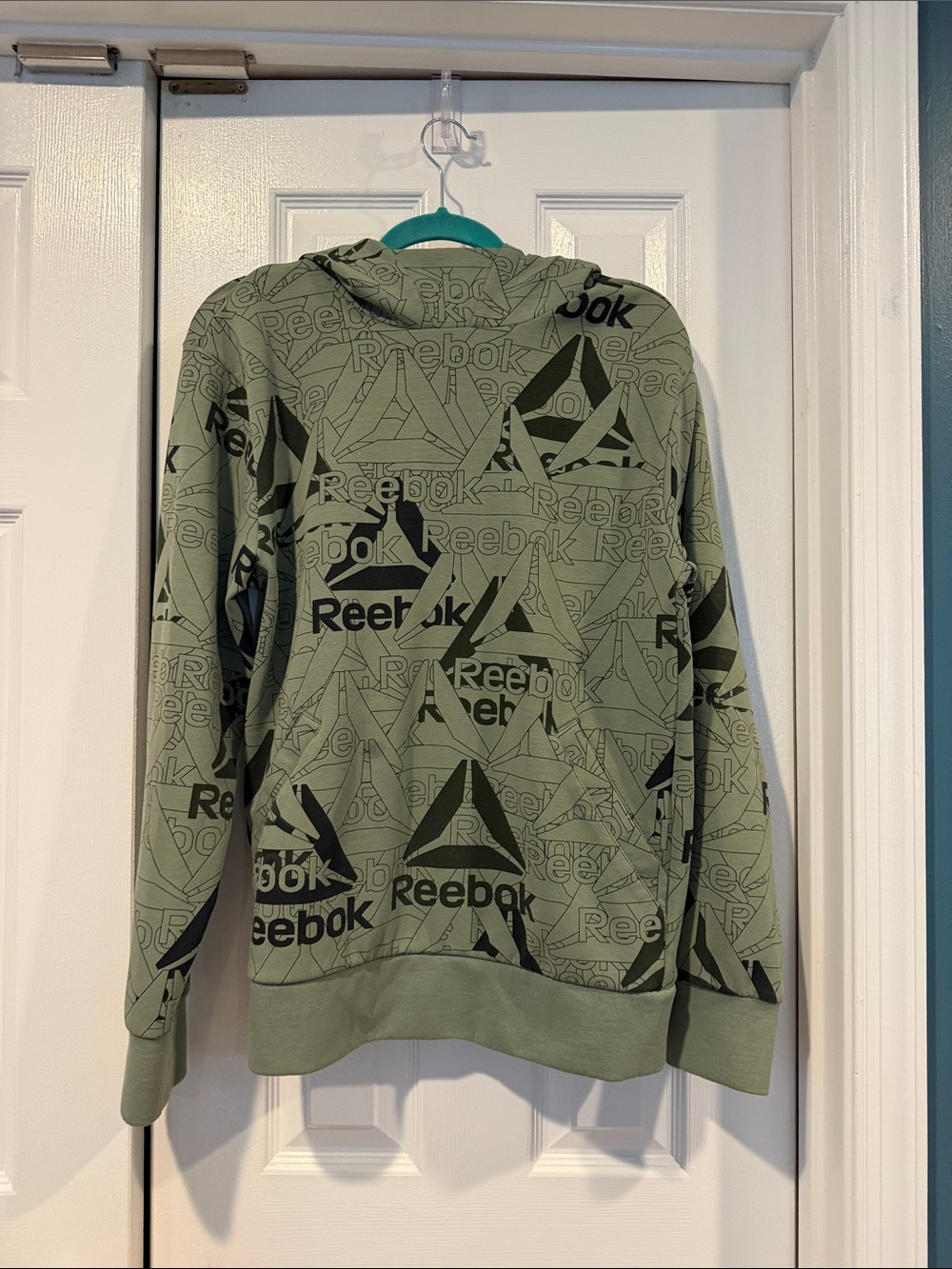 Reebok Men's Olive Green Logo Zip-Up Hoodie Sweater
